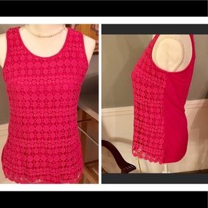 Sleeveless Pink Top w/ lace overlay. M Solitaire